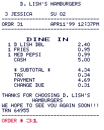 D. LISH'S HAMBURGERS receipt